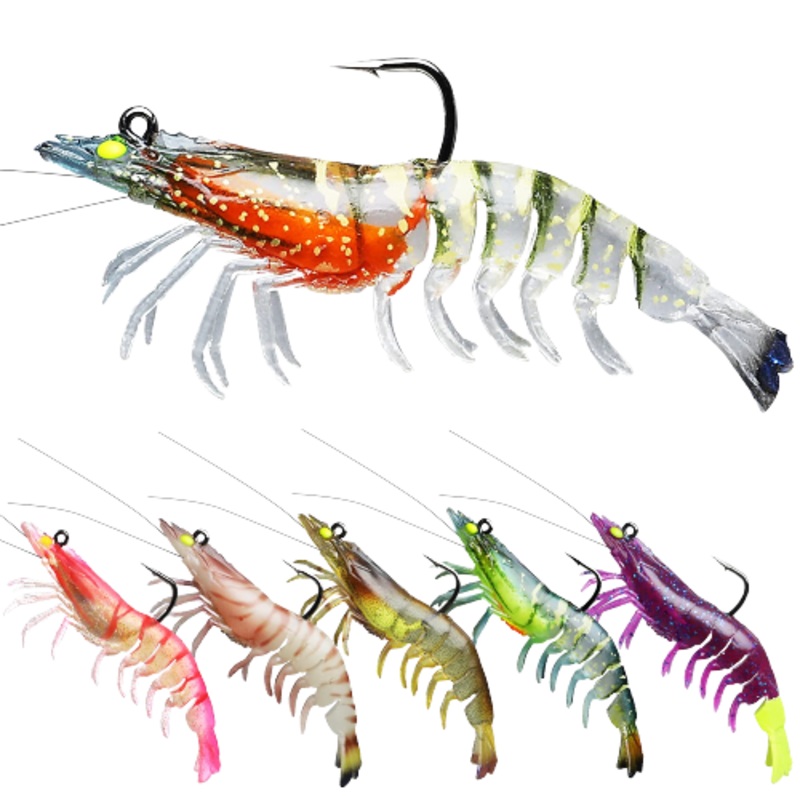 Pre-Rigged Crayfish Shrimp Soft Lures with VMC Hook – Realistic Trout Bait (Set of 6)