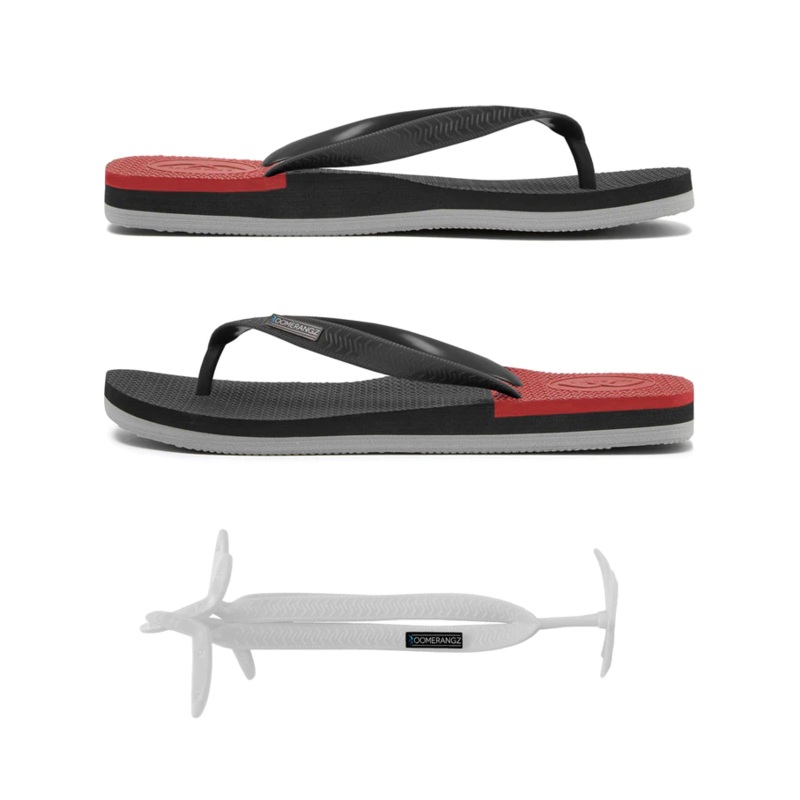 Boomerangz Regular Mens Thongs Black/grey/red + (white Straps)