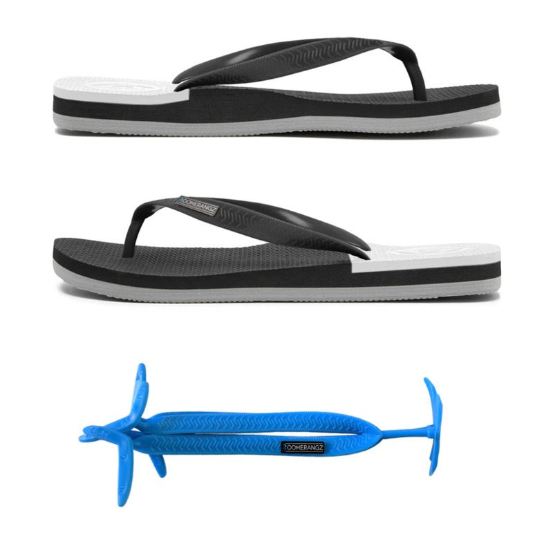 Boomerangz Regular Mens Thongs Black/grey/white + (blue Straps)