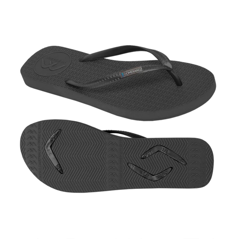 Boomerangz Slim Womens Thongs Black + (grey Straps)