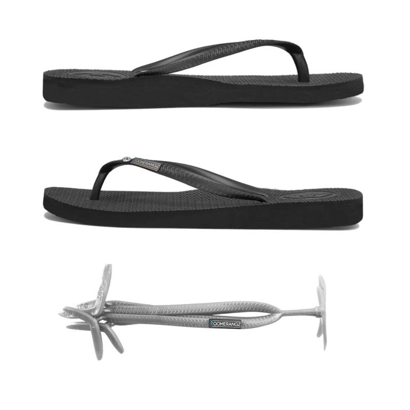 Boomerangz Slim Womens Thongs Black + (grey Straps)