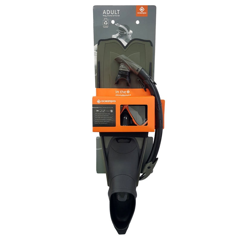 Ocean Pro Mallacoota Mask, Snorkel And Fins Set Black/grey/orange >