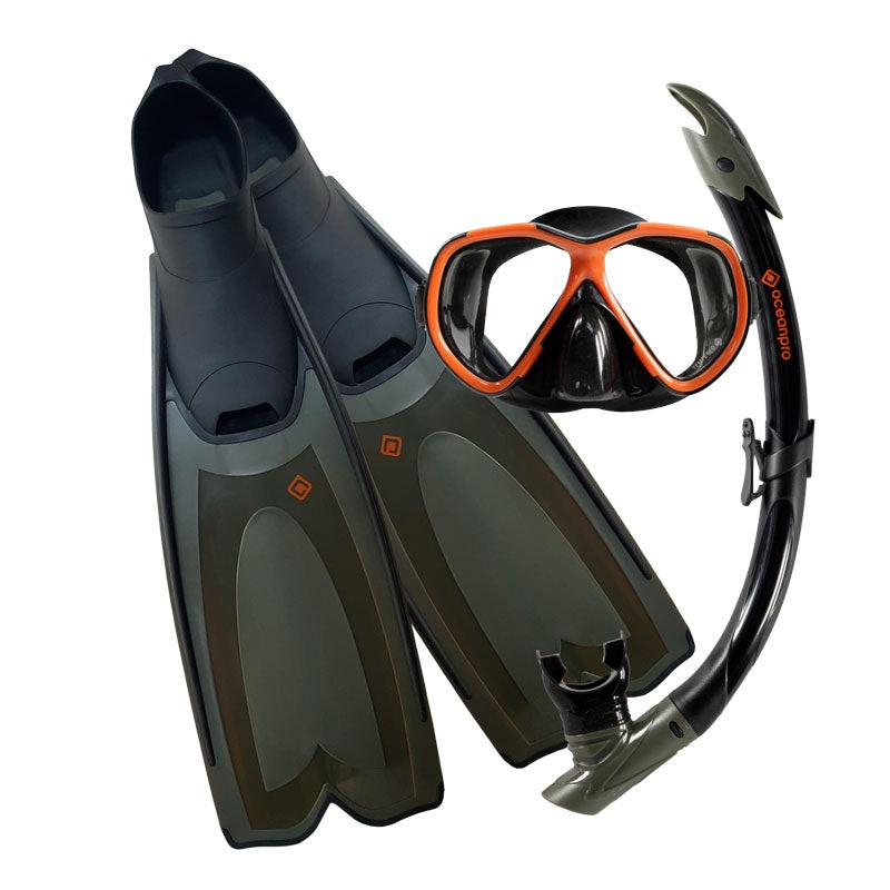 Ocean Pro Mallacoota Mask, Snorkel And Fins Set Black/grey/orange >