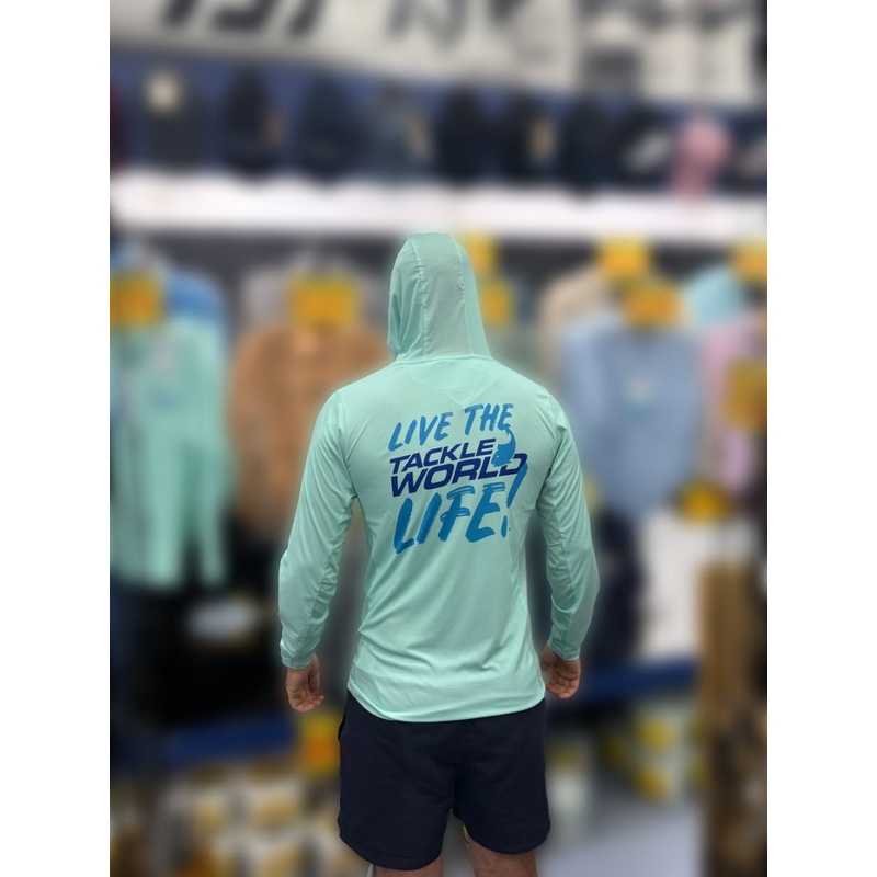 Fisho’s Tackle World Hooded Performance Jersey Adult Seafoam