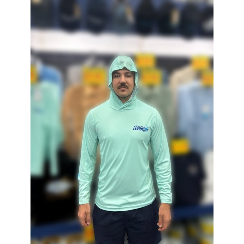 Fisho’s Tackle World Hooded Performance Jersey Adult Seafoam