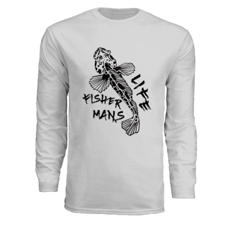Fisherman’s Life Long Sleeve|Silver and Black Print|Black and White Print|Small|Medium|Large|X-Large|2X-Large|3X-Large