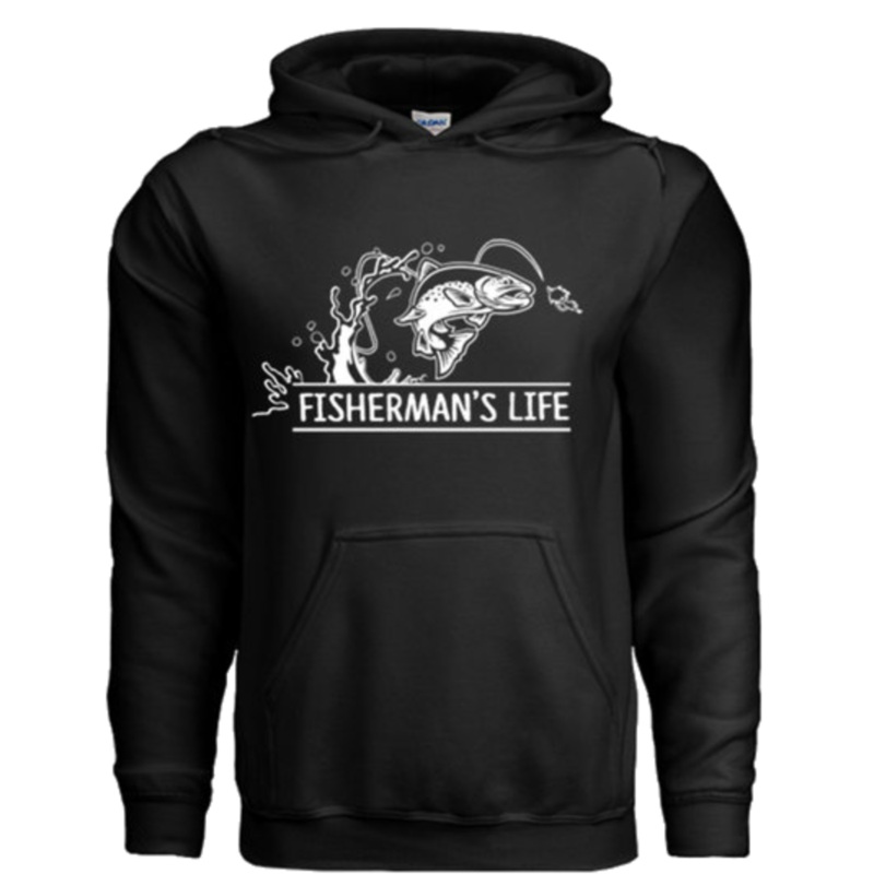 Steelhead on Fly Hoodie|Black and Orange Print|Black and White Print|Small|Medium|Large|X-Large|2X-Large|3X-Large