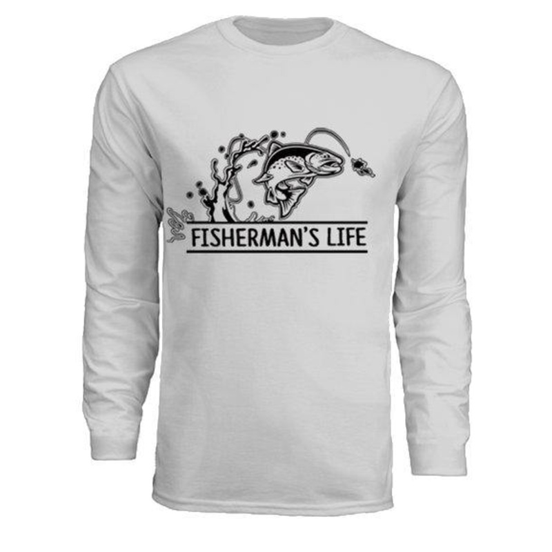 Steelhead on Fly Long Sleeve|Silver and Black Print|Black and White Print|Small|Medium|Large|X-Large|2X-Large|3X-Large